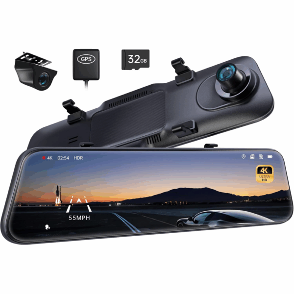 Pelsee P12 Pro 4K Mirror Dash Cam, 12'' Rear View Mirror Camera