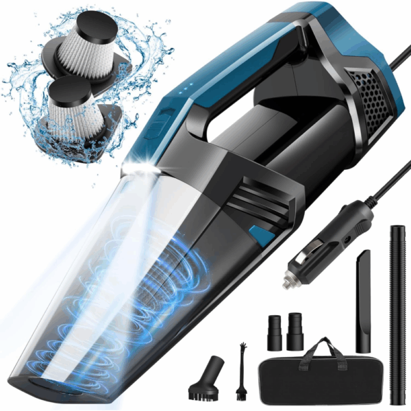 Car Vacuum - Portable Vacuum Cleaner with 16.4ft Cord, Bag, LED Light & Attachments