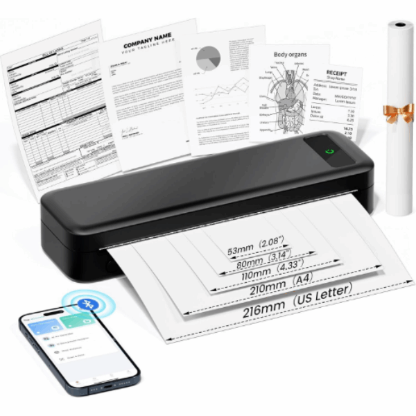 Portable Printers Wireless for Travel, Inkless Thermal Printer, A285M Small Bluetooth Mobile Printer