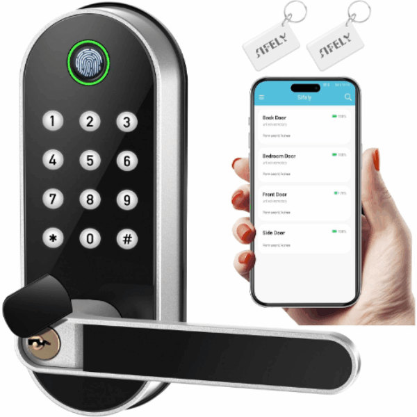 Keyless Entry Fingerprint Smart Lock with Handle & Keypad