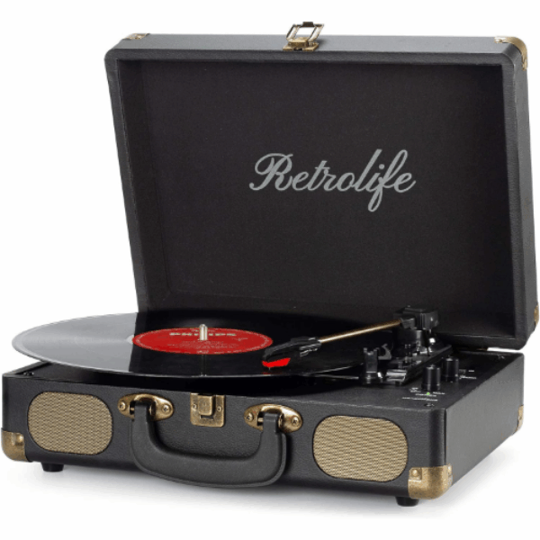 Vinyl Record Player 3-Speed Bluetooth Suitcase Portable Belt-Driven Record Player