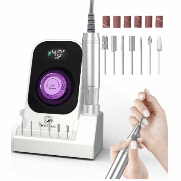 Portable Nail Drill Electric File: 40000RPM Professional Rechargeable Nail E-File Machine