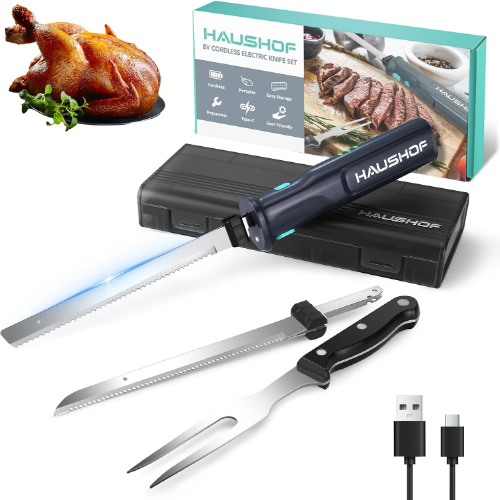HAUSHOF Cordless Electric Knife Set for Meat Slicing